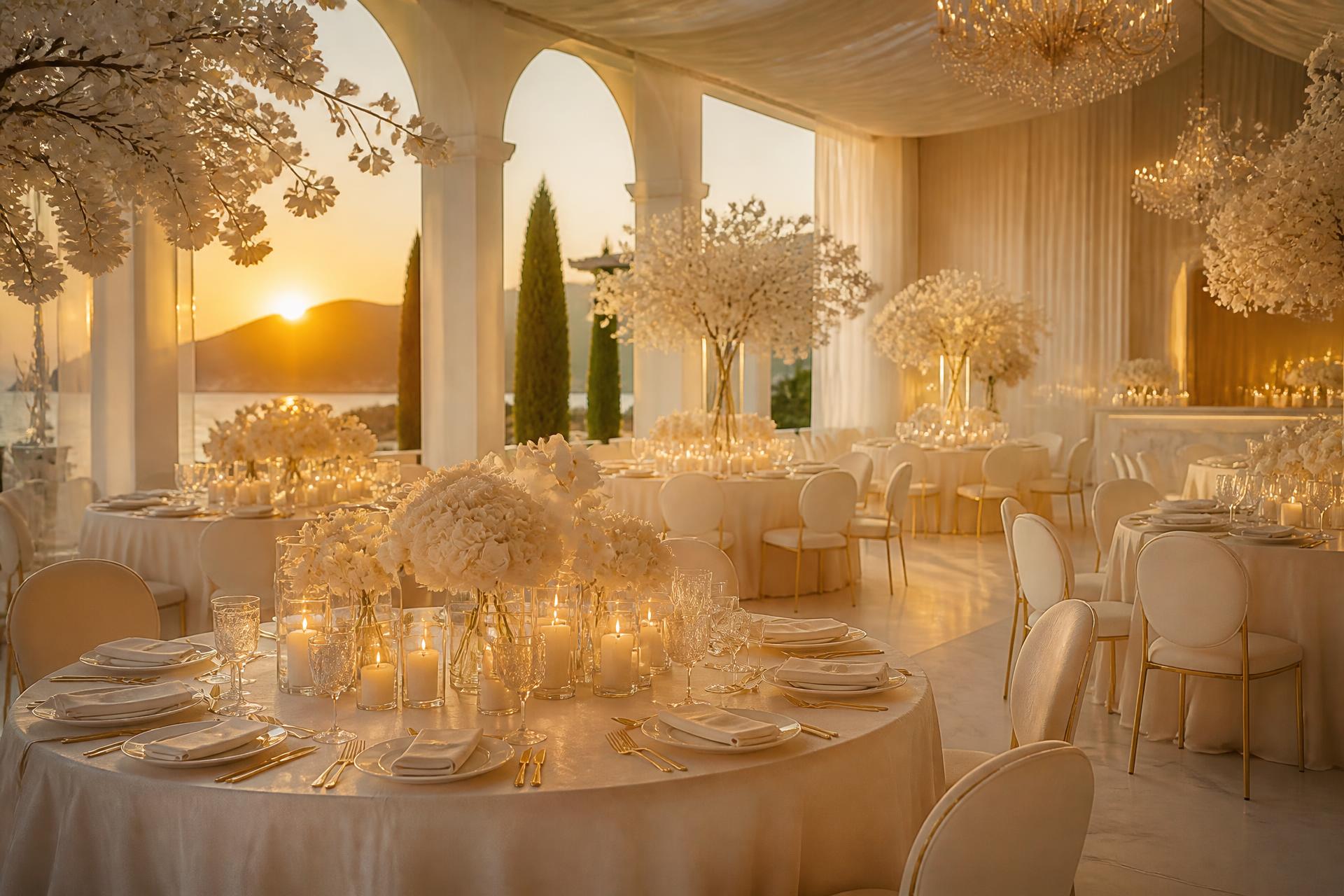 Luxury event styling with cream and gold decor
